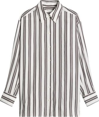 Marc O'Polo Geweven Blouses- Lsl- Y/D Strepen - Dames - Blouses & Shirts - Bruin - Maat: L Modal