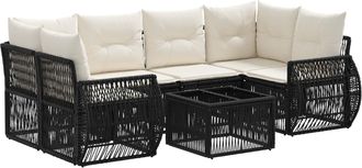 vidaXL Conjunto De Sof&aacute;s De Jard&iacute;n 7 Uds. Negro Rat&aacute;n Sint&eacute;tico Vidaxl