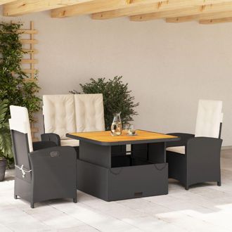 vidaXL Juego Comedor Jard&iacute;n 4 Piezas Con Cojines Rat&aacute;n Sint&eacute;tico Negro Vidaxl