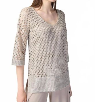Joseph Ribkoff Otilia Open Stitch Sweater With Sequins - Plus In Champagne