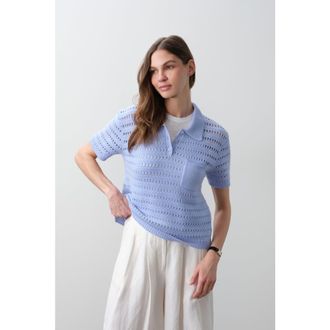 Naked Cashmere Yulia Crochet Polo in Cornflower at Nordstrom, Size X-Small