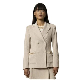 Kocca Jassen, Dames, Beige, L, Leer, Chique Geribbelde Knoopjasje