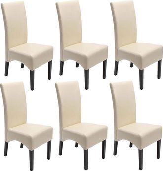 Hhg Hhg - Lote De 6 Sillas De Comedor Silla De Cocina Silla Latina, Cuero, Crema, Patas Oscuras
