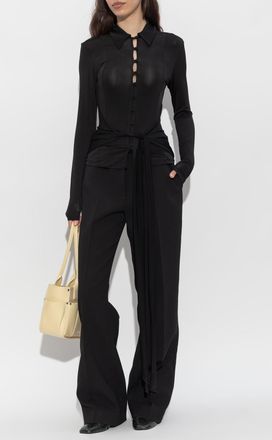 Ganni Cardigan With Decorative Tie, Womens, Black