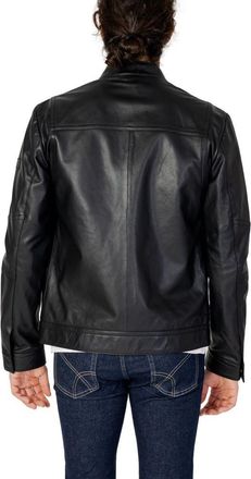 Peuterey Mens Black Lamb Leather Jacket Clothing