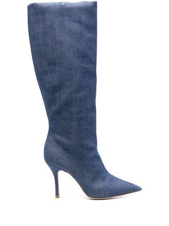 Larroude Kate XX knee-high boots - women - Calf Leather/Calf Leather/Fabric - 6 - Blue