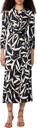 Diane Von F&uuml;rstenberg Sana Two Leaf Print Wrap Shirtdress in Bay Leaf Black at Nordstrom, Size Xx-Small