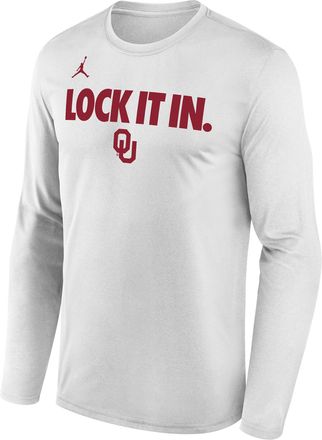 Nike Jordan Oklahoma 2026 On-Court Bench Nike Mens Dri-FIT College Long-Sleeve T-Shirt in White | M22284P870OKLA-WHT