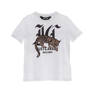 Just Cavalli T-Shirts, female, White, Size: XL T-Shirt Logo Leopardo