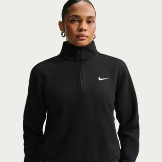 Nike Womens Studio Fleece Medium Weight 1/4-Zip Top in Black | IV4886-001