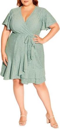 City Chic Lace Faux Wrap Minidress in Seafoam at Nordstrom Rack, Size Xs/14W