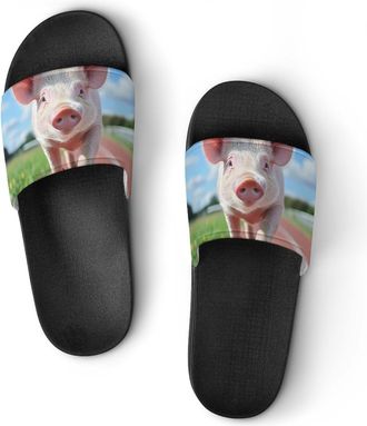 Generic Pigs Running Unisex Beach Slippers & Pool Slides Anti-Slip House Shoes for Home Outdoor