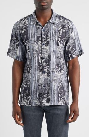 Tommy Bahama Hawaiian Nightfall Linen Camp Shirt in Dark Gravel at Nordstrom, Size Xx-Large