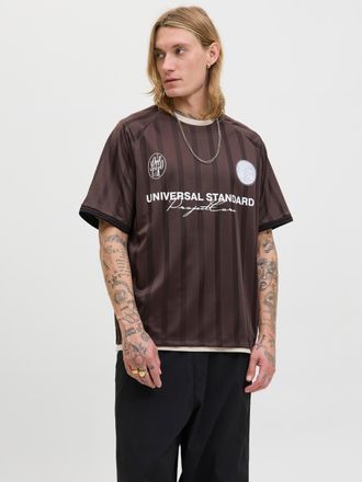 Jack & Jones Trainingsshirt JACK & JONES JCOCOVER RETRO FOOTBALL TEE SS LN, Herren, Gr. L, braun (seal braun), Jersey, Obermaterial: 100% Polyester, bedruckt, rela