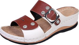 Generic Womens Wedge Sandals Summer 2026 with Rhinestones Dressy Platform Sandals Casual Comfortable Beach Wedding Shoes Fashion Ankle Strap Heels (Brown, 3.5