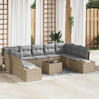 vidaXL Conjunto De Sof&aacute; De Jard&iacute;n Con Coj&iacute;n 10 Pcs Beige Y Gris Claro Vidaxl