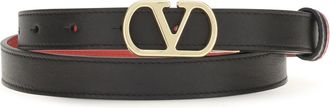 Valentino Garavani Womens Belt Vlogo Signature Reversible Polished Calfskin Black-Pure Red Calf Leather Black/pure