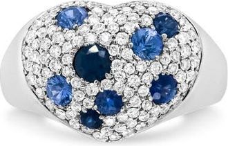 House of Brilliance 18K White Gold Blue Sapphire and 5/8 Cttw Diamond Cluster Heart Shaped Ring at Nordstrom