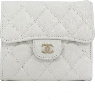 Chanel White Grained Calfskin Wallet (Tri-Fold) (Pre-Owned)