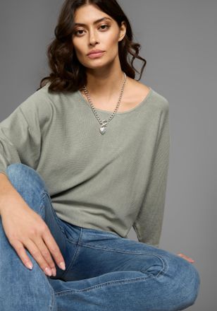 Laura Scott Fledermauspullover LAURA SCOTT, Damen, Gr. 32/34, gr&uuml;n (khaki, melange), Feinstrick, Obermaterial: 70% Viskose, 30% Polyamid, unifarben, Basic, l&auml;ssig