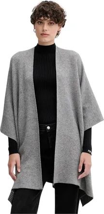 Benetton Omkeerbare Poncho - Dames - Jassen - Grijs - Maat: ONE Size Katoen