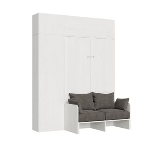 Itamoby Letto Matrimoniale Francese A Scomparsa 140 Verticale Sof&agrave; Con Colonna E Pensili - Kentaro - Colore: Bianco Frassino
