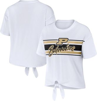 WEAR by Erin Andrews Womens WEAR by Erin Andrews White Purdue Boilermakers Striped Front Knot Cropped T-Shirt at Nordstrom, Size Xx-Large