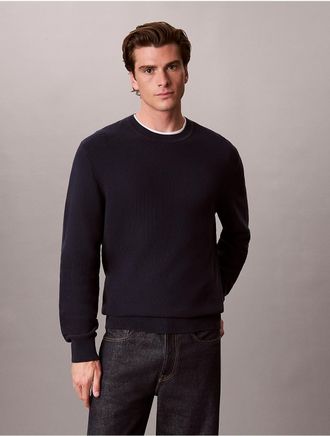 Calvin Klein Mens Textured Cotton Crewneck Sweater - Blue - 2XL