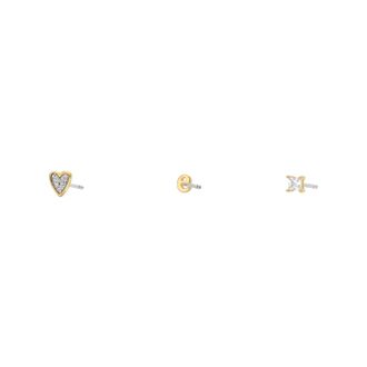 Fossil Womens Initials Gold-Tone Brass Stud Earring Set