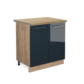 Vicco Armario Bajo Para Fregadero Fame-line, Azul Oscuro Alto Brillo, 80 Cm, Et Roble