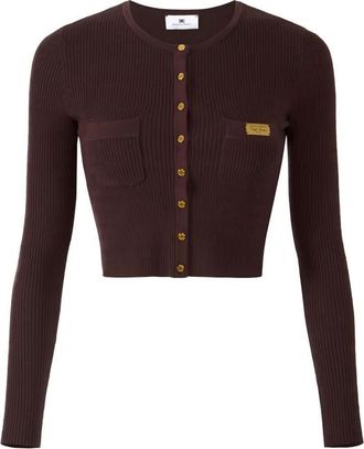 Elisabetta Franchi Micro-Braided Knit Cropped Cardigan Clothing