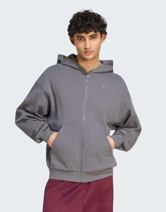 adidas adidas kit - Felpa grigio five con cappuccio e zip con logo piccolo