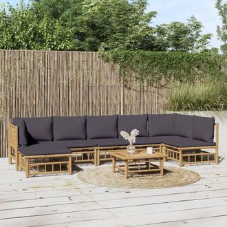 vidaXL Set De Muebles De Jard&iacute;n 8 Piezas Bamb&uacute; Con Cojines Gris Oscuro Vidaxl
