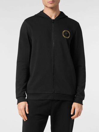 Plein Sport Felpa con cappuccio e zip in jersey con logo a contrasto