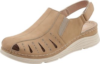 Generic Women Summer Casual Hollow Out Beach Sandals with Hook Loop Closure and Comfortable Round Toe Design for Everyday Wear (Brown, 5.5)