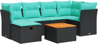 vidaXL Set De Sof&aacute;s De Jard&iacute;n 7 Pzas Con Cojines Rat&aacute;n Sint&eacute;tico Negro Vidaxl