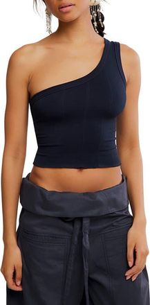 Free People So Soft One-Shoulder Crop Tank in Black at Nordstrom, Size Large/x-Large