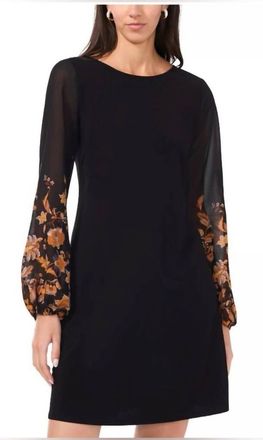 MSK Round-Neck Contrast Long Sleeve Shift Mini Dress - Plus In Black