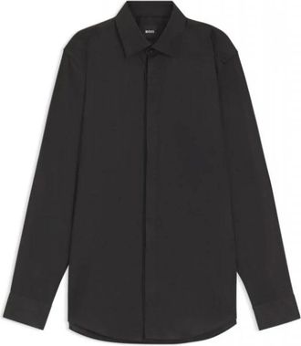 HUGO BOSS H-Hank Party 6 254 Shirt - Heren - Zakelijke Overhemden - Zwart - L - Katoen - Overhemden