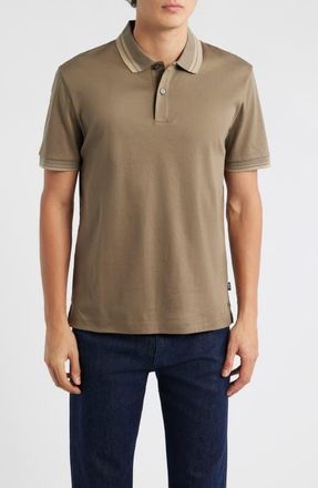 BOSS Parlay Tipped Cotton Polo in Open Brown at Nordstrom, Size Xxx-Large