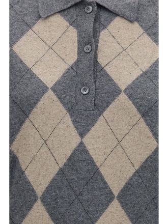 R&oacute;he Womens Polo Ballantyne Argyle Grey-Oat Check Polyamide Tops Grey/oat