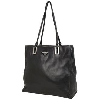 Prada Black Leather Shoulder Bag Tote Bag (Pre-Owned)