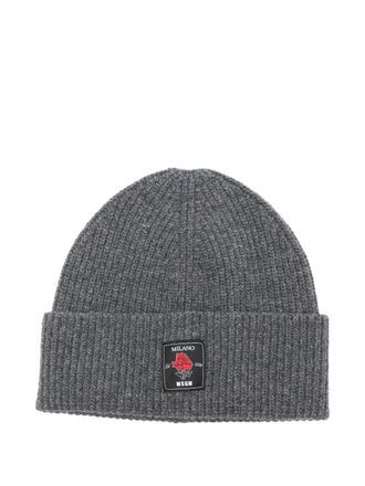 Msgm rose-patch ribbed beanie - Grey