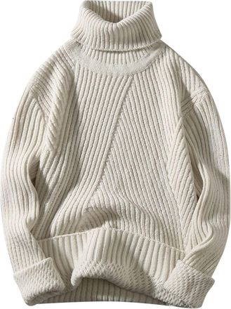 Generic Mens Knitted Jumper | Thick Cable Knit Jumpers | Roll Neck Long Sleeve Fisherman Sweater | Turtleneck Knitted Pullover Sweater | Autumn Winter Warm So