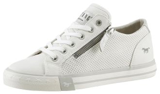 Mustang Jeans Sneaker MUSTANG SHOES, Damen, Gr. 45, weiss (wei&szlig;), Lederimitat, Schuhe Sneaker, Freizeitschuh, Halbschuh, Schn&uuml;rschuh mit Aussenreissverschluss