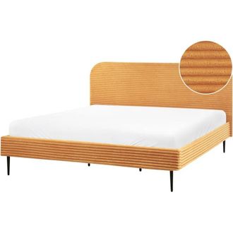 Beliani Cama Con Somier Tapizado De Pana 180 X 200 Cm Naranja Flayat