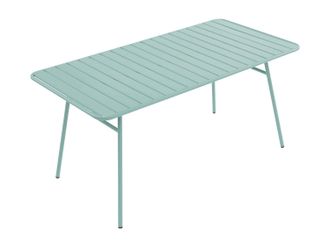 Vente-Unique Sala da pranzo da giardino in Metallo Verde acqua MIRMANDE: tavolo L.160cm 2 poltrone e 4 sedie impilabili