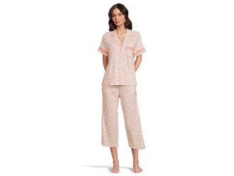 Karen Neuburger Notch Collar And Capri Pajama Set With Eyelet Inserts Womens Pajama Sets Castle Grounds Ditsy : LG (Womens 14-16)