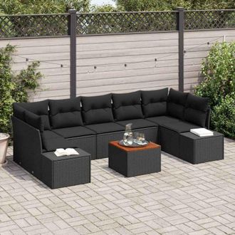 vidaXL Conjunto De Sof&aacute; De Jard&iacute;n 8 Pcs Negro Vidaxl