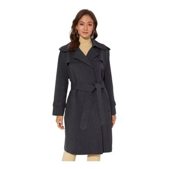 Norma Kamali Trench Coats, female, Gray, Size: XS Belt Trench Coat